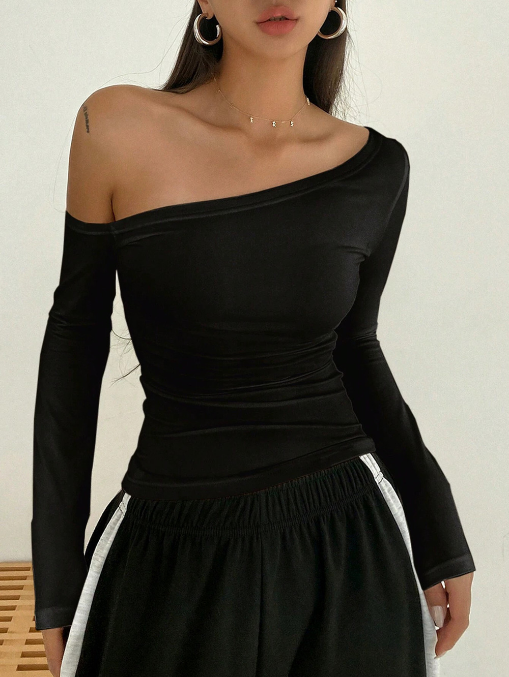 ZARA Trendy Sexy Off Shoulder Slant Neck Long Sleeve Top Spring Summer